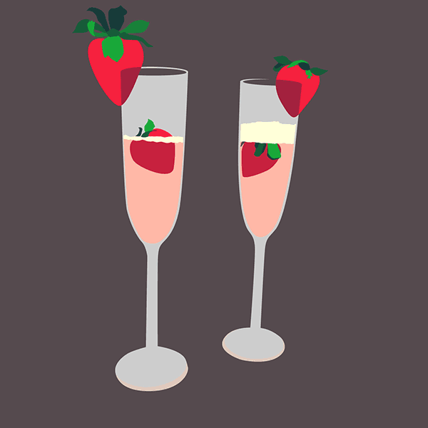 Bubbles: illustration of champagne and strawberries